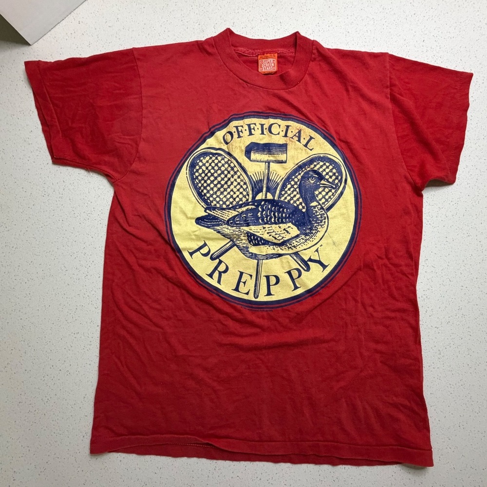 Vintage 80s Screen Stars Official Preppy Red T-Shirt Single Stitch Duck Large